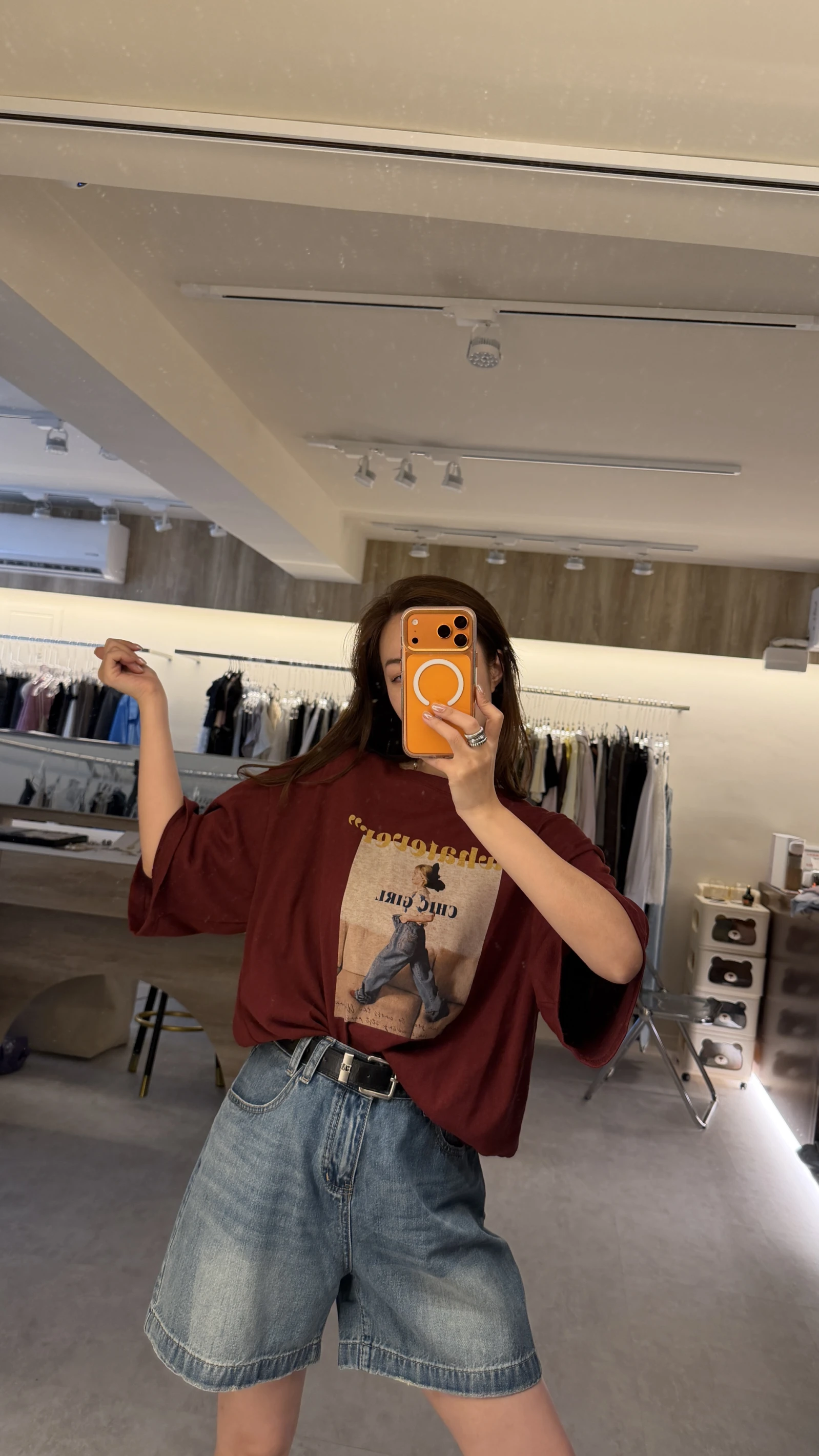 皮帶牛仔5分褲
