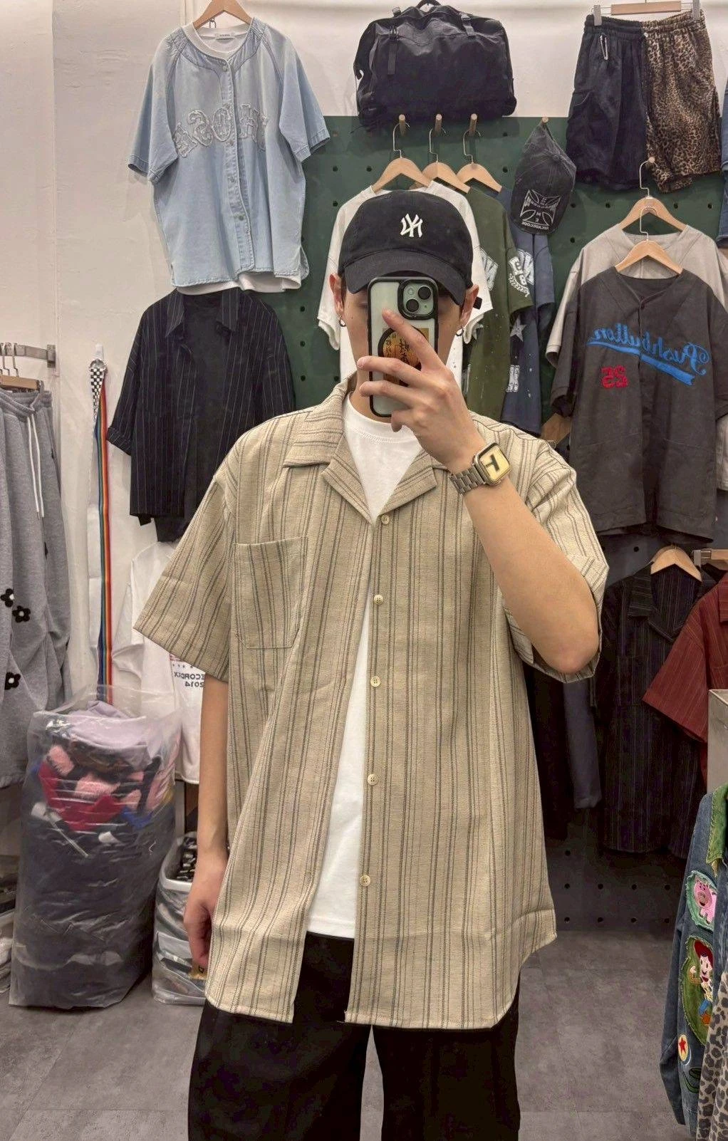 古巴領直條短襯