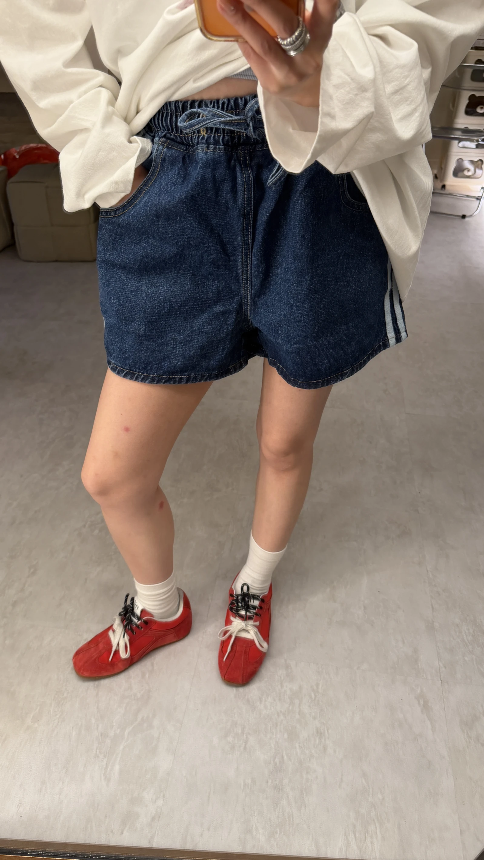 韓國側條牛仔短褲