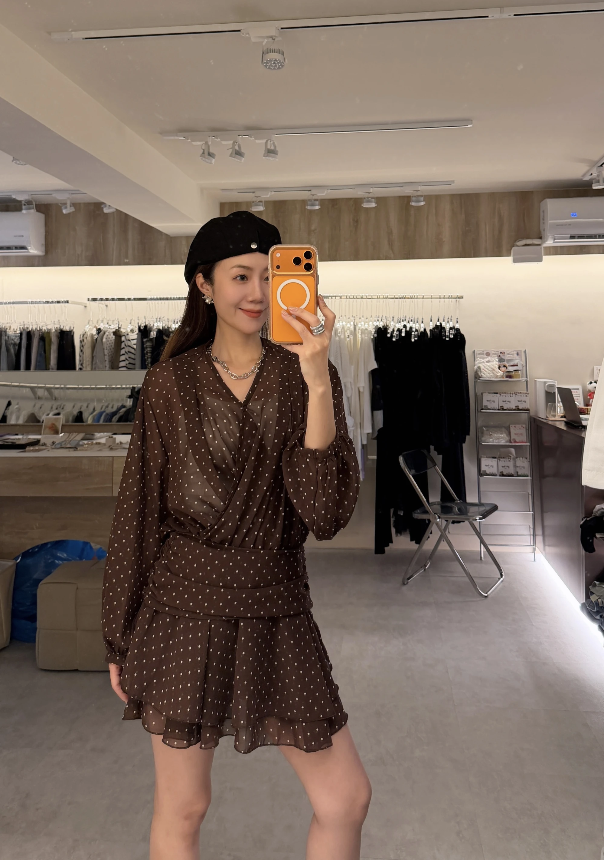 韓國雪紡點點短洋
