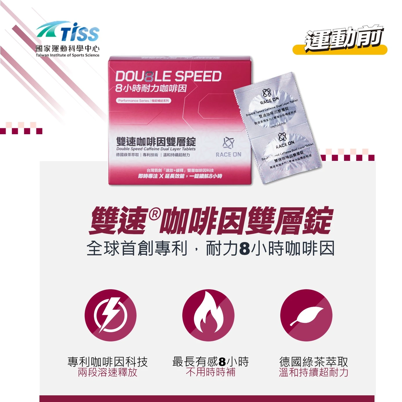 RACE ON 雙速咖啡因雙層錠｜登山耐力補給・長效專注配方