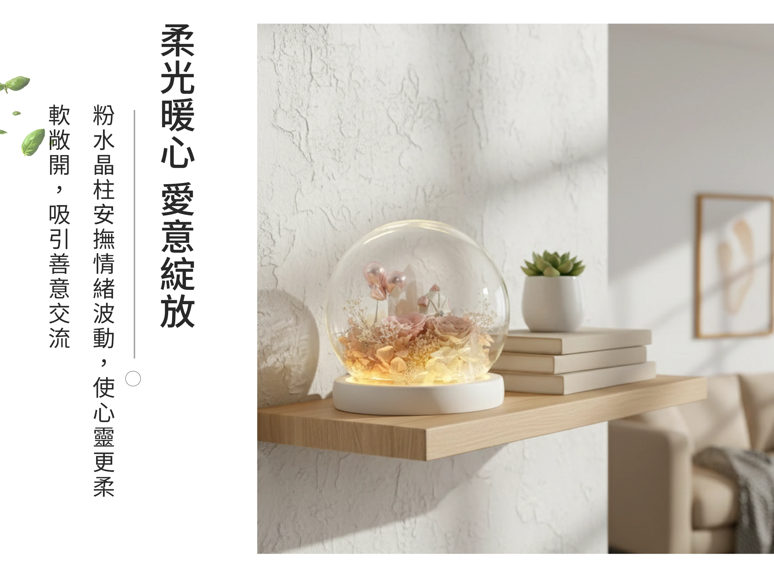 粉水晶柱的居家擺設實拍,呈現柔美氛圍與愛情療癒能量場域