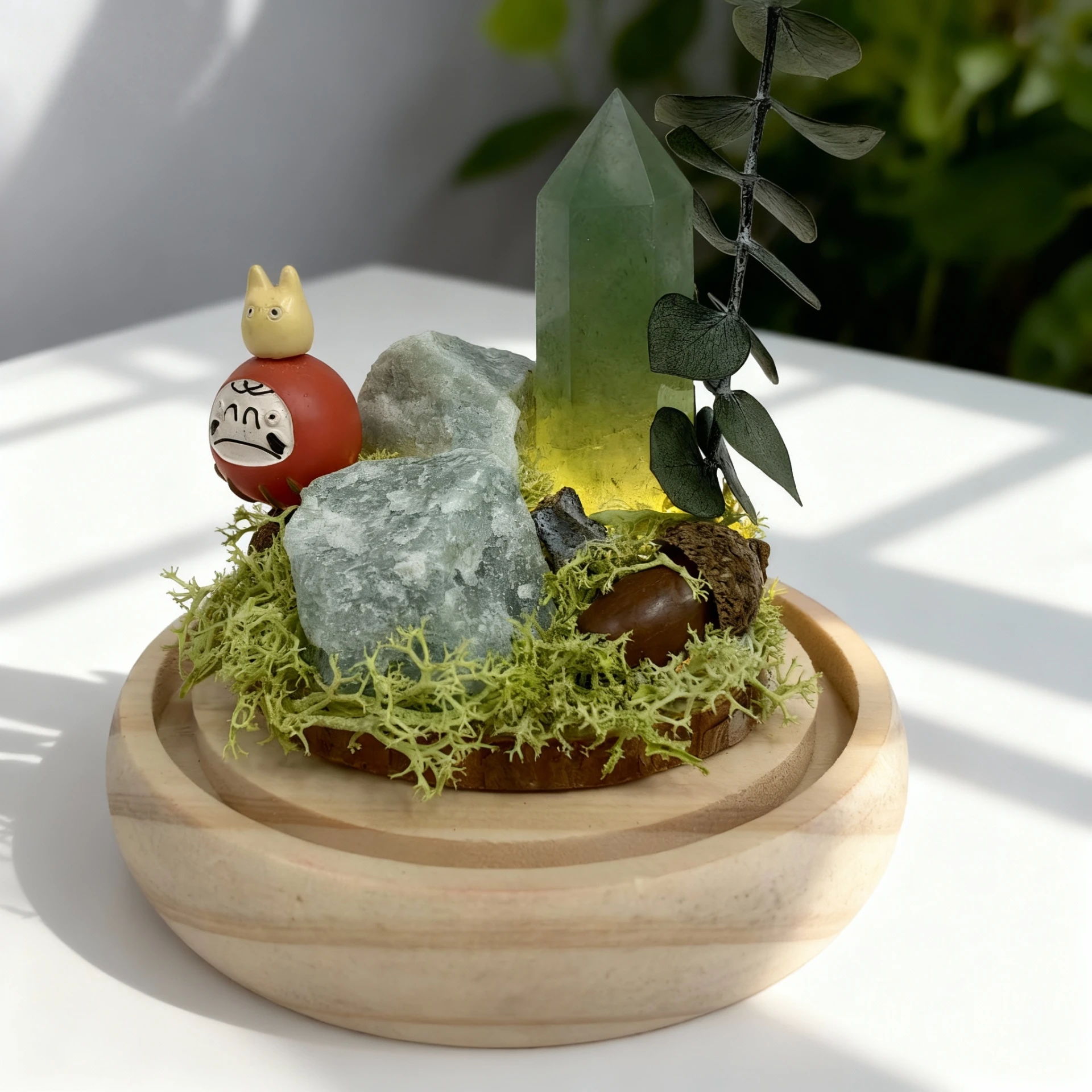 翠緋花境｜綠草莓晶・永生花天然擺件