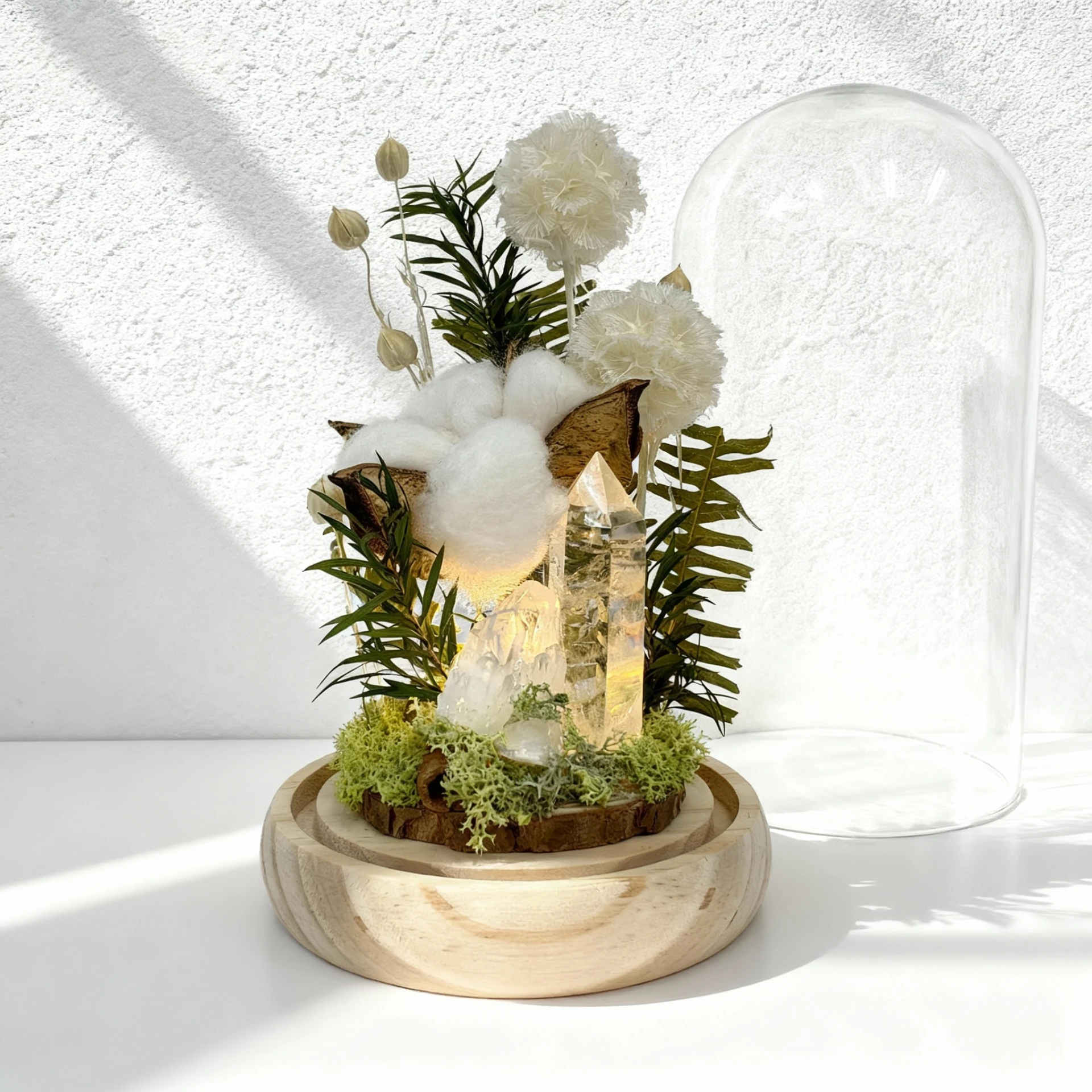 澄光花境｜白水晶・永生花天然水晶擺件