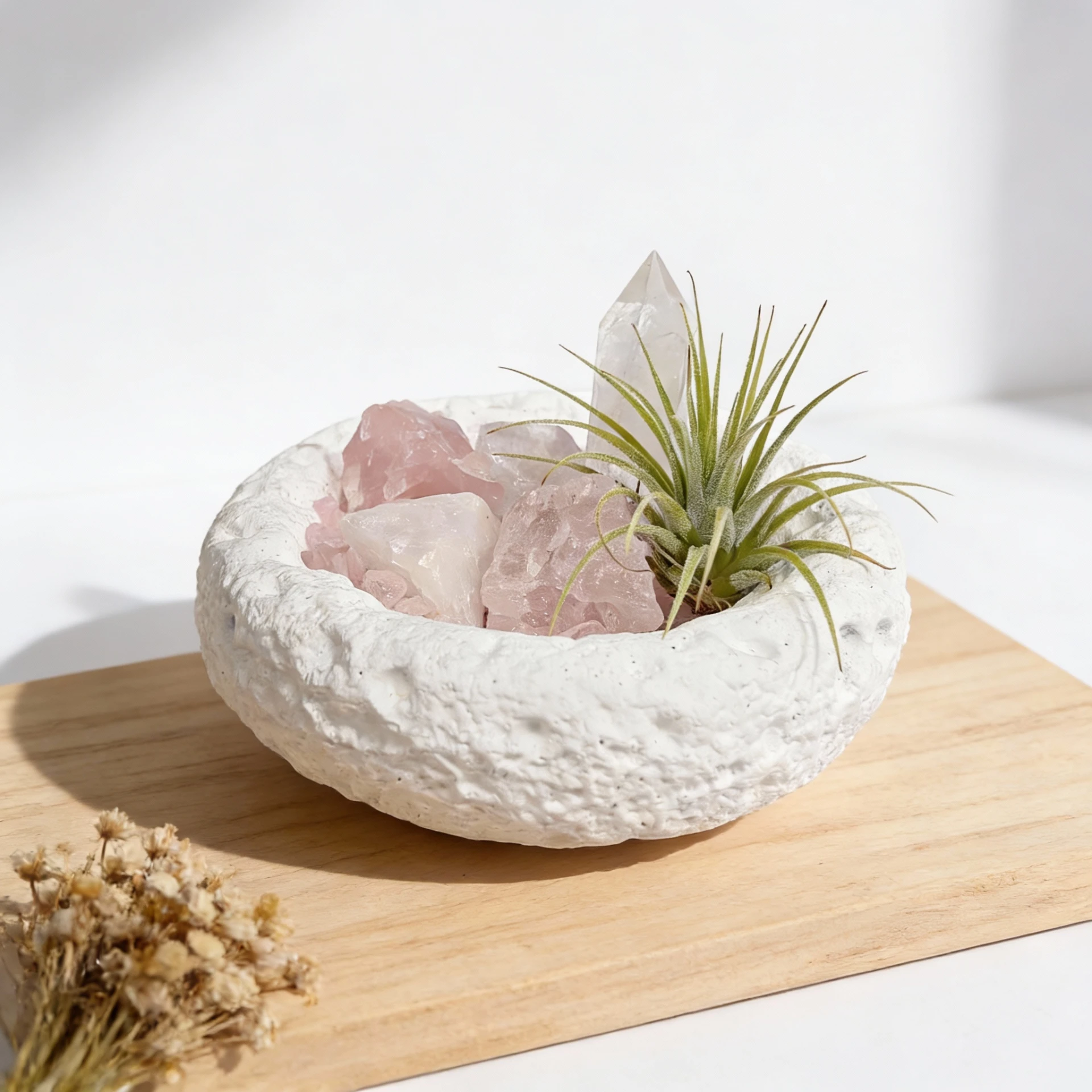 晶植綠境｜白水晶・粉晶・空氣鳳梨造景擺件