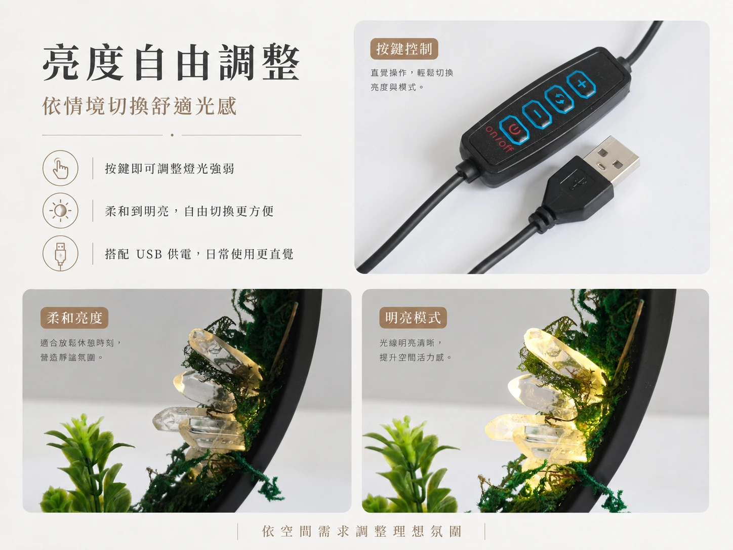 這是它最完美的歸宿。柔和的光源不會刺眼,水晶的頻率能與您的腦波在夜間深度共振,不僅助眠,更能催旺臥室的隱形財庫。