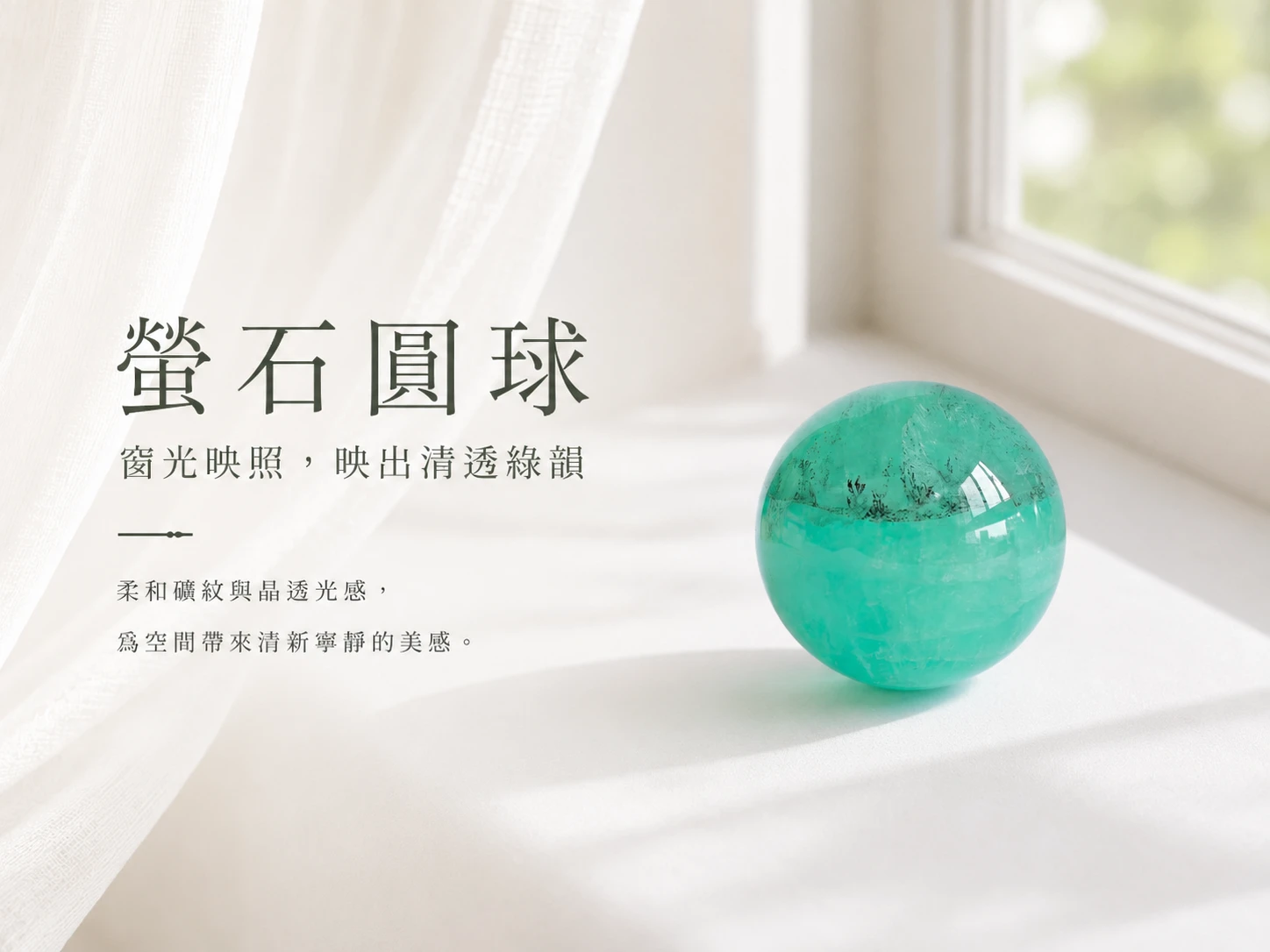 [晶銀財寶] 2026 頂級收藏天然螢石圓球，內含稀有軟錳礦包裹體（天使羽毛螢石），主打眉心輪深層淨化、消除腦霧、思維防禦與「有球必應」的高階風水礦石藝術品。