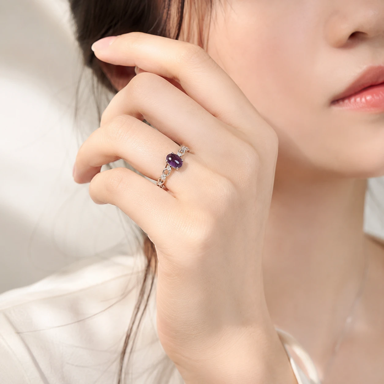紫韻璨戒｜天然紫水晶・純銀開口戒指