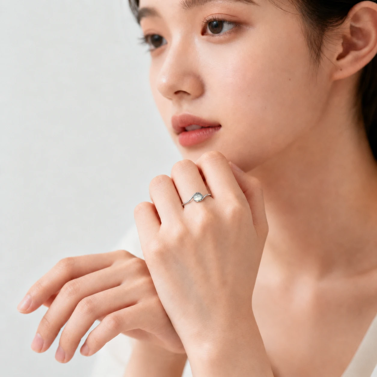 青葡璨戒｜天然葡萄石・純銀開口戒指