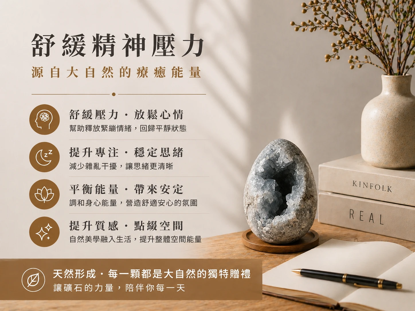 客戶分享：天青石恐龍蛋改善睡眠品質，適合作為新手父母的守護石、新婚賀禮或喬遷禮物，寓意圓滿與溫柔的守護。