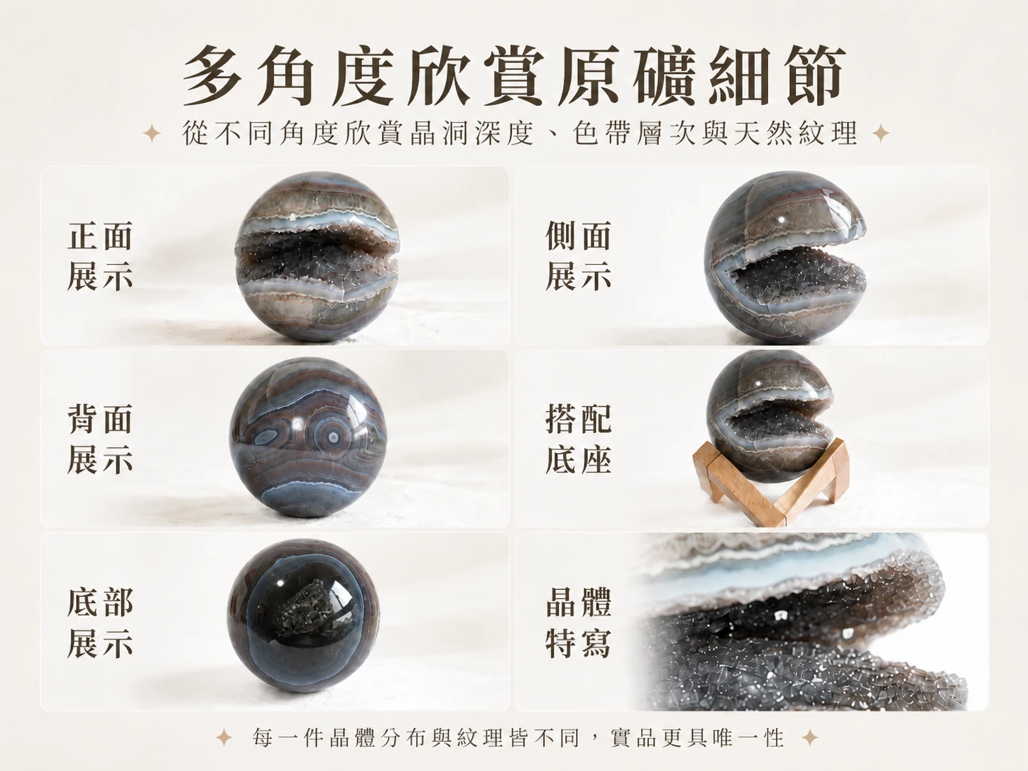 頂規開口笑紫晶洞細節特寫:揉合八年實體高級晶石營運底蘊與英國寶石協會(Gem-A F.G.A.)彩色寶石鑑定師嚴格把關標準,精選瑪瑙壁厚實、開口弧線完美對稱且內部晶牙細膩閃耀的頂規原礦。完美保留大自然鬼斧神工的歡喜笑顏,展現如高級藝術雕塑般的無死角微觀工藝與純粹的礦物美學。