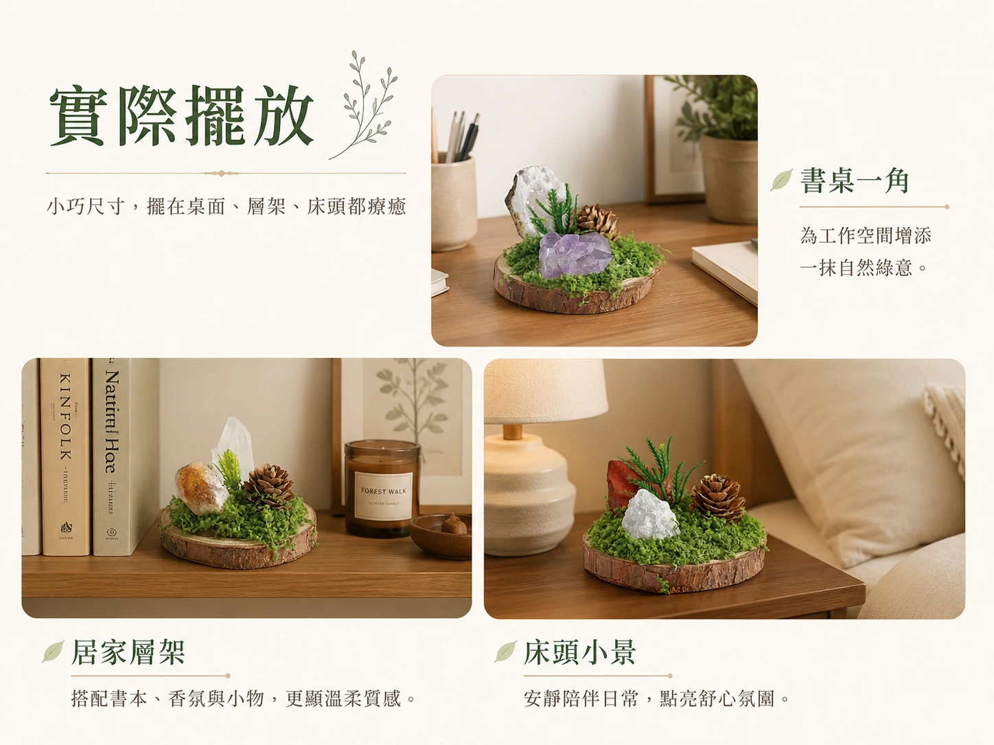 原礦森林微景觀實際擺放分享，適合妝點辦公桌、書桌與客廳的綠意療癒居家風水擺件