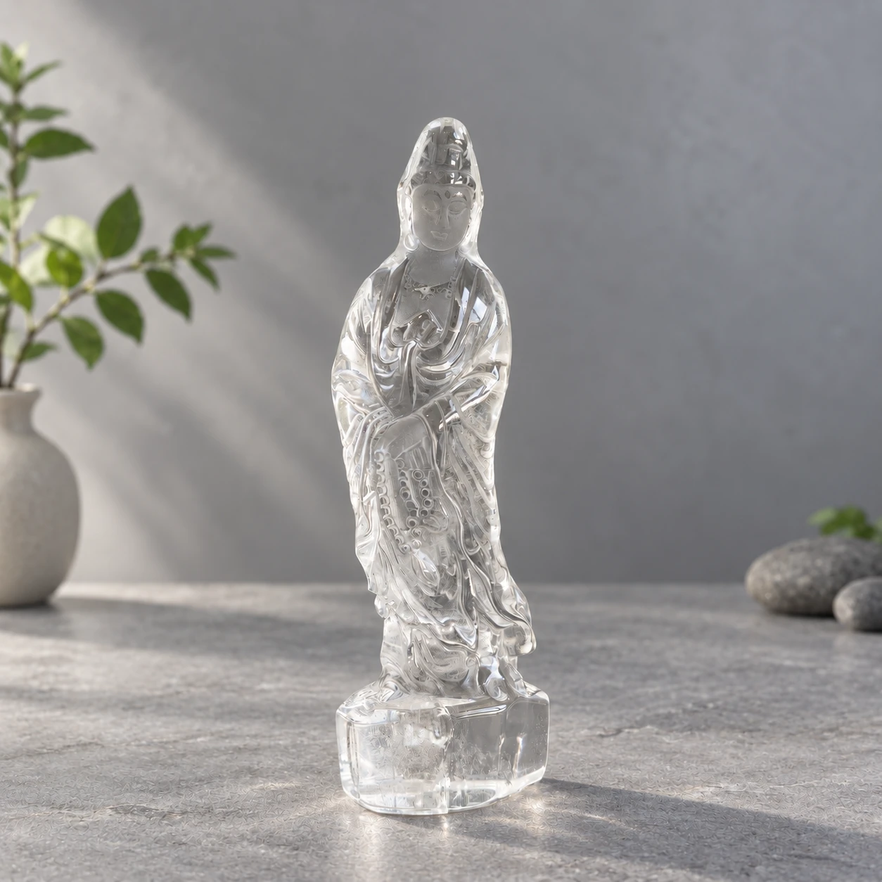 晶澈觀音｜天然白水晶 | 雕刻觀音擺件