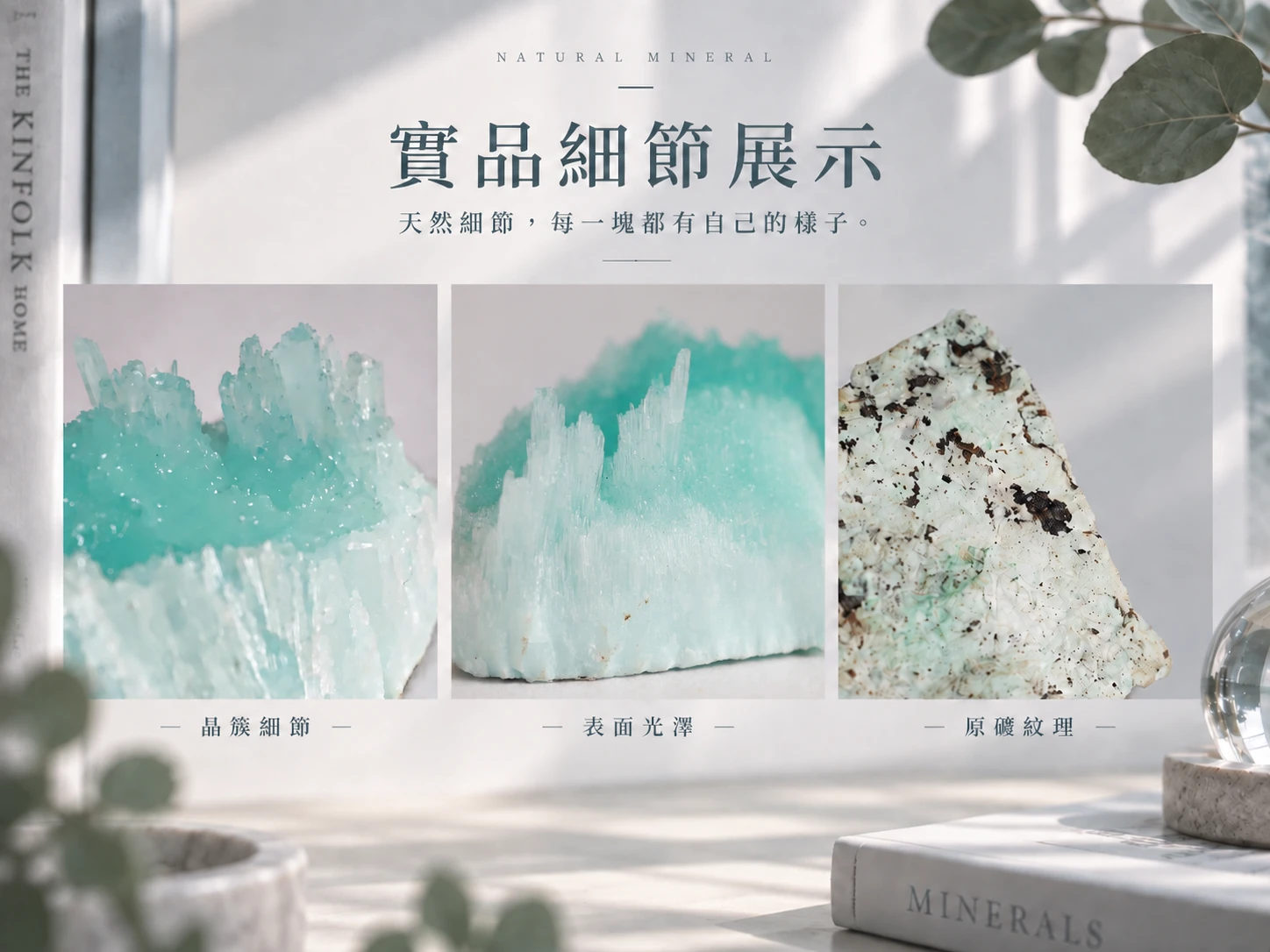 藍文石原礦擺件實品細節展示,近距離呈現礦石的天然藍色色澤、層理、紋理、晶體結構、礦缺與表面質感,展現每件天然原礦不同的外觀特色與細節。
