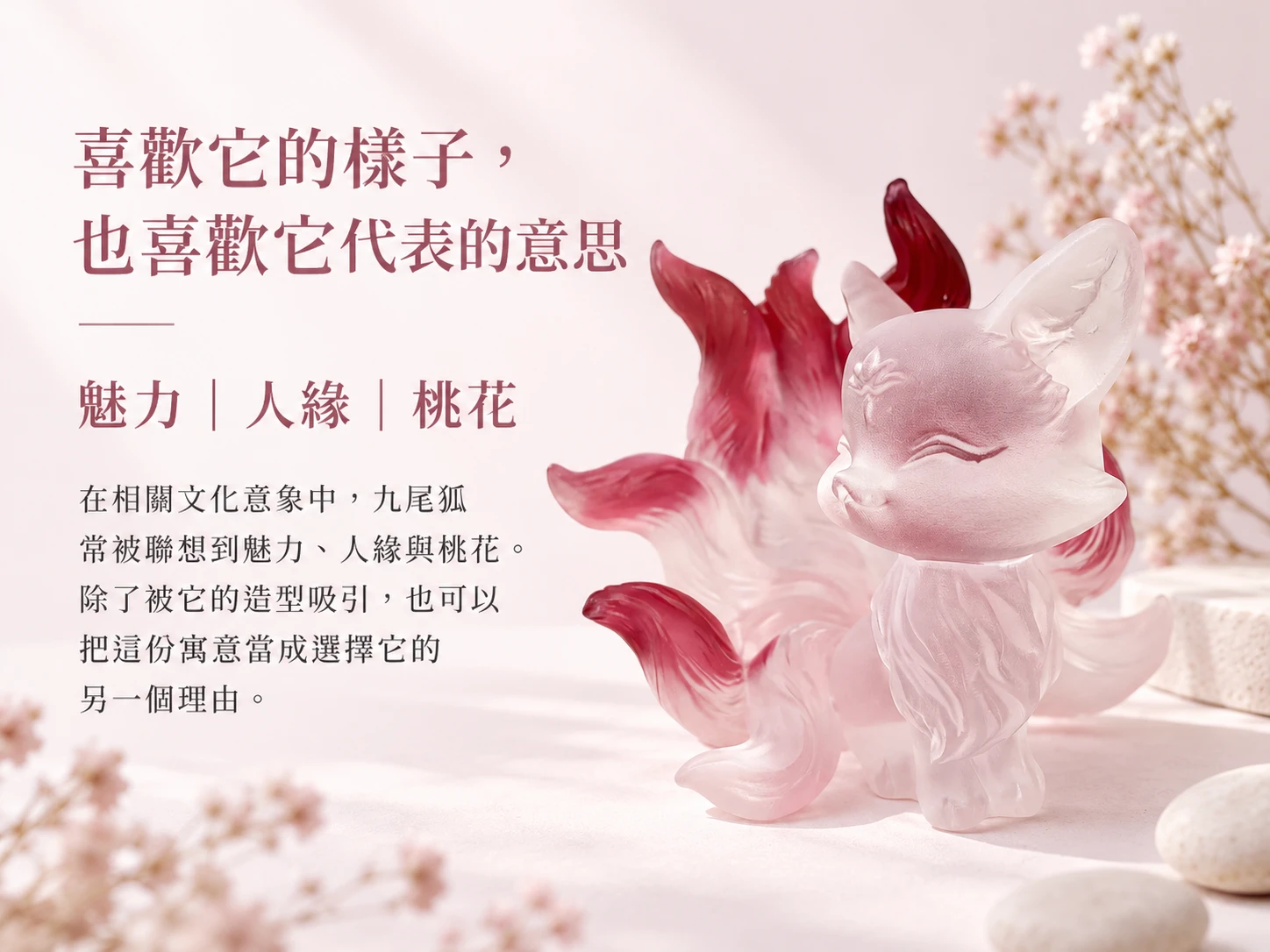 九尾狐琉璃細節近拍，透明光澤與九尾紋理雕刻層次清晰呈現