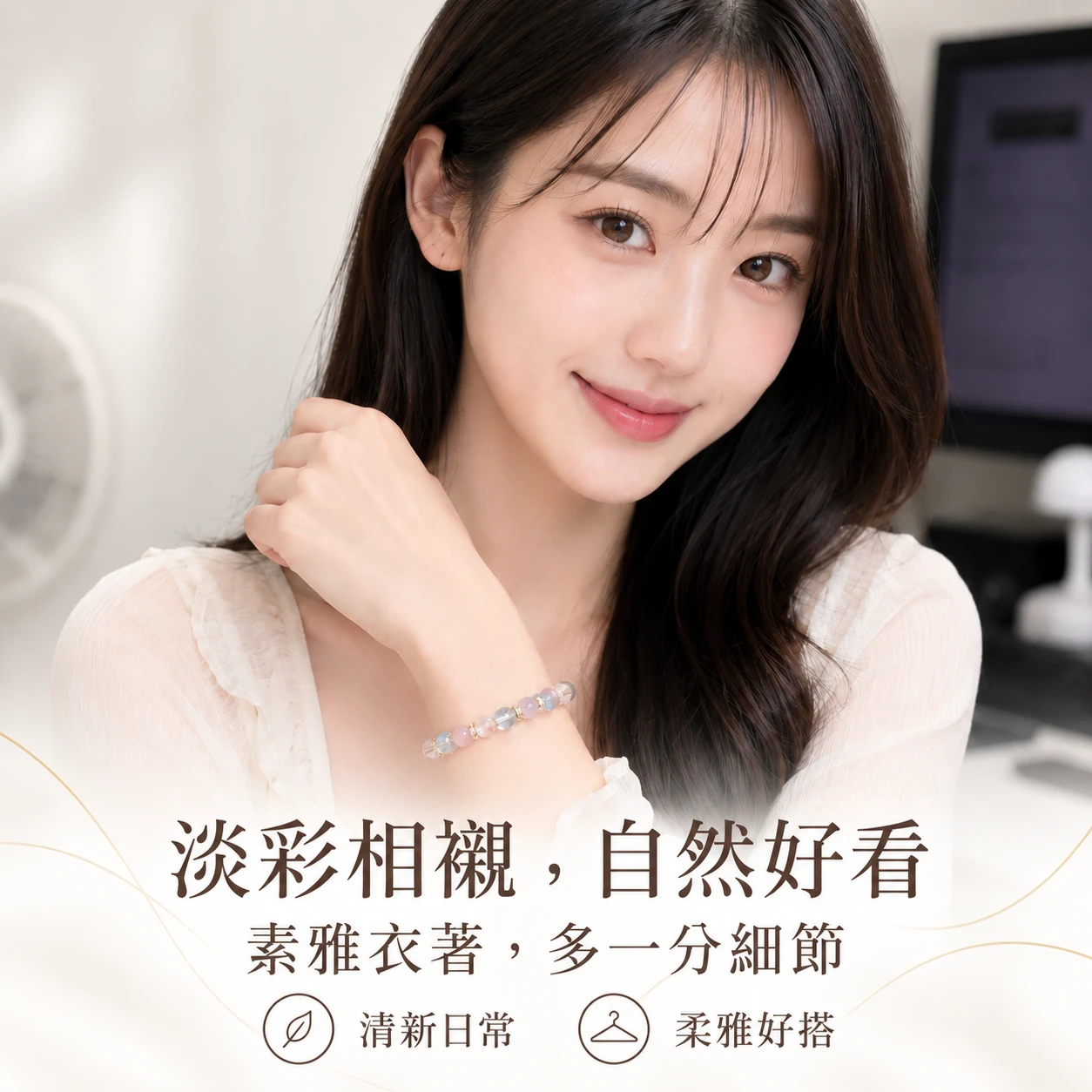 海粉晶語｜海藍寶・白水晶・粉晶｜單圈手串