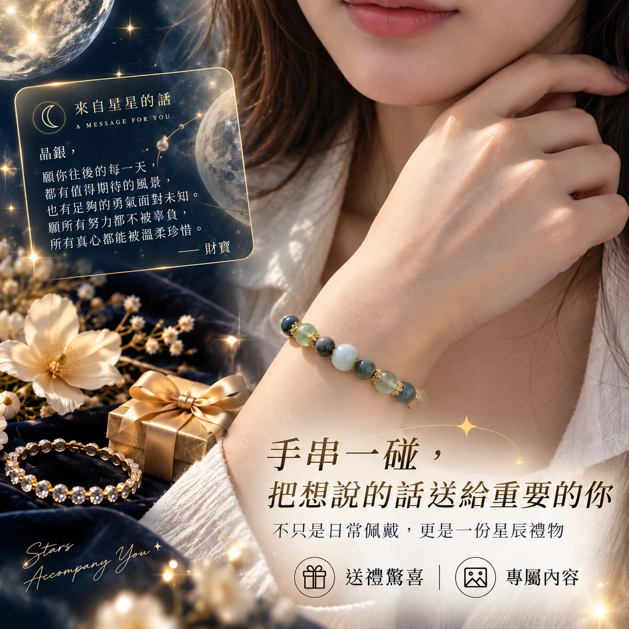 星羽晶境｜螢石・鷹眼石・白水晶｜星辰感應手串