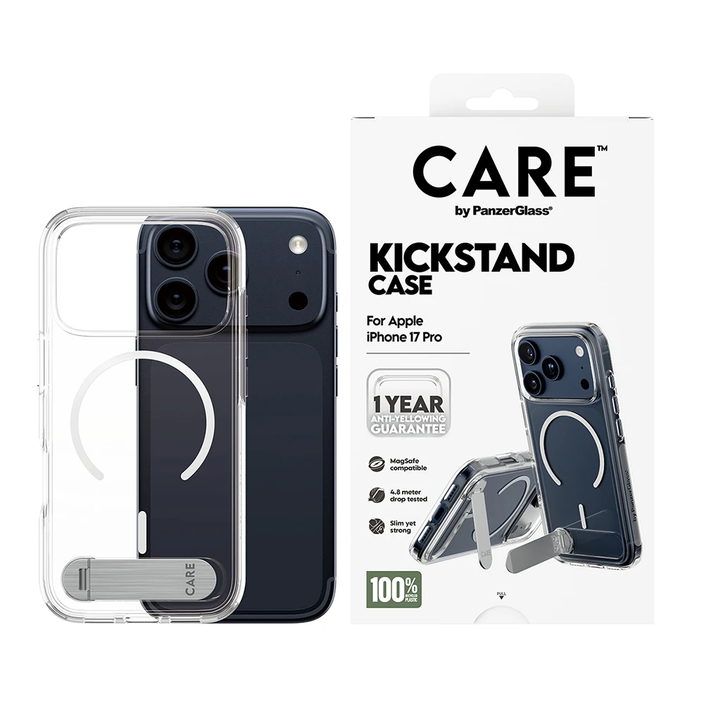 PanzerGlass iPhone 17 Pro KICKSTAND 細磁吸旋轉立架殼-透白