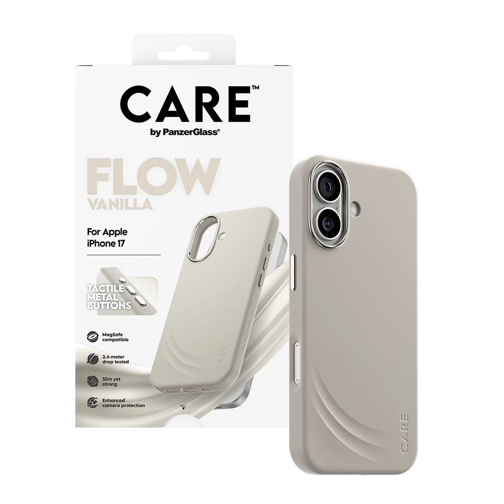 PanzerGlass iPhone 17 6.1吋 FLOW 親膚磁吸防摔殼金屬鍵款-香草色