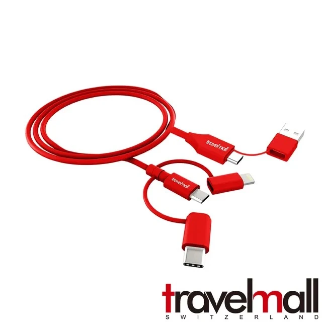 【Travelmall】 5合1 快充線 Type-C USB-A Lightning  Micro 紅色