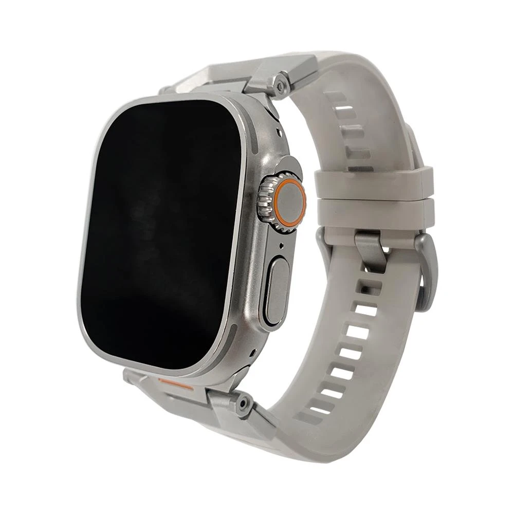 【Gramas Apple Watch 44/45/46/49mm Domino】 鋅合金運動矽膠錶帶 香草/黑