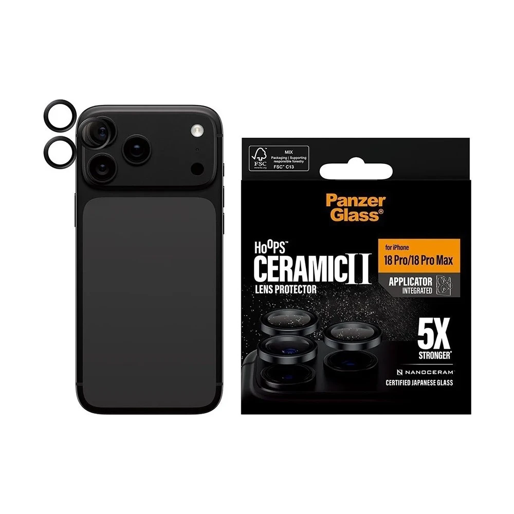 PanzerGlass iPhone 18 Pro / 18 Pro Max 耐衝擊五倍微晶陶瓷玻璃鏡頭貼環 (單顆三入)