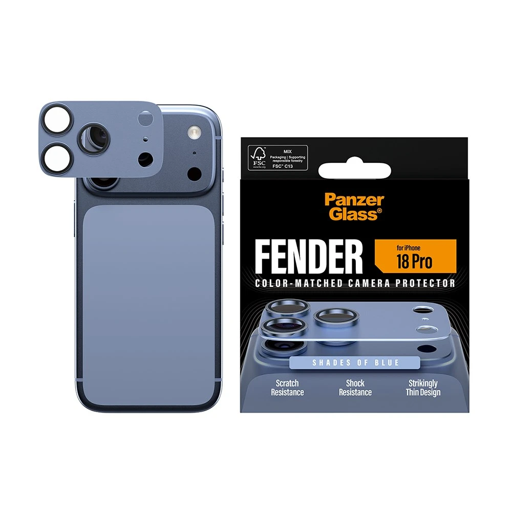 PanzerGlass iPhone 18 Pro FENDER〔淺藍〕耐衝擊金屬玻璃鋼化鏡頭貼
