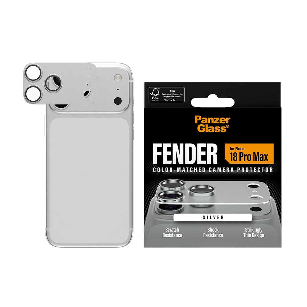 PanzerGlass iPhone 18 Pro Max FENDER〔銀〕耐衝擊金屬玻璃鋼化鏡頭貼