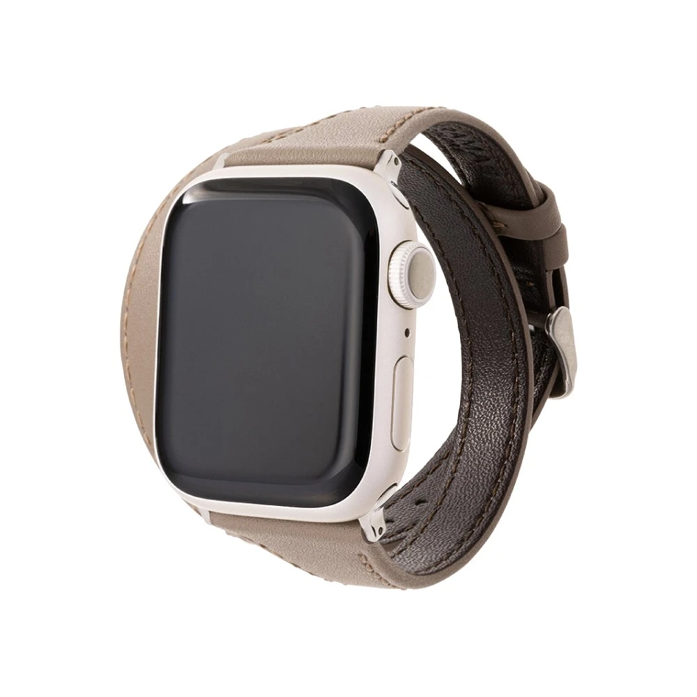GRAMAS Apple Watch 38/40/41/42mm 雙重環繞仕女真皮錶帶-大象灰