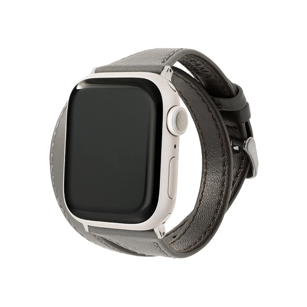 GRAMAS Apple Watch 38/40/41/42mm 雙重環繞仕女真皮錶帶-灰