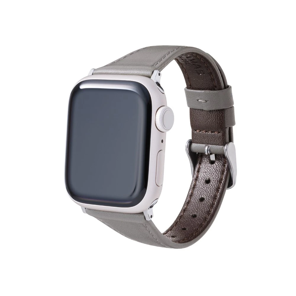 GRAMAS Apple Watch 44/45/46/49mm 莫蘭迪仕女真皮錶帶-灰
