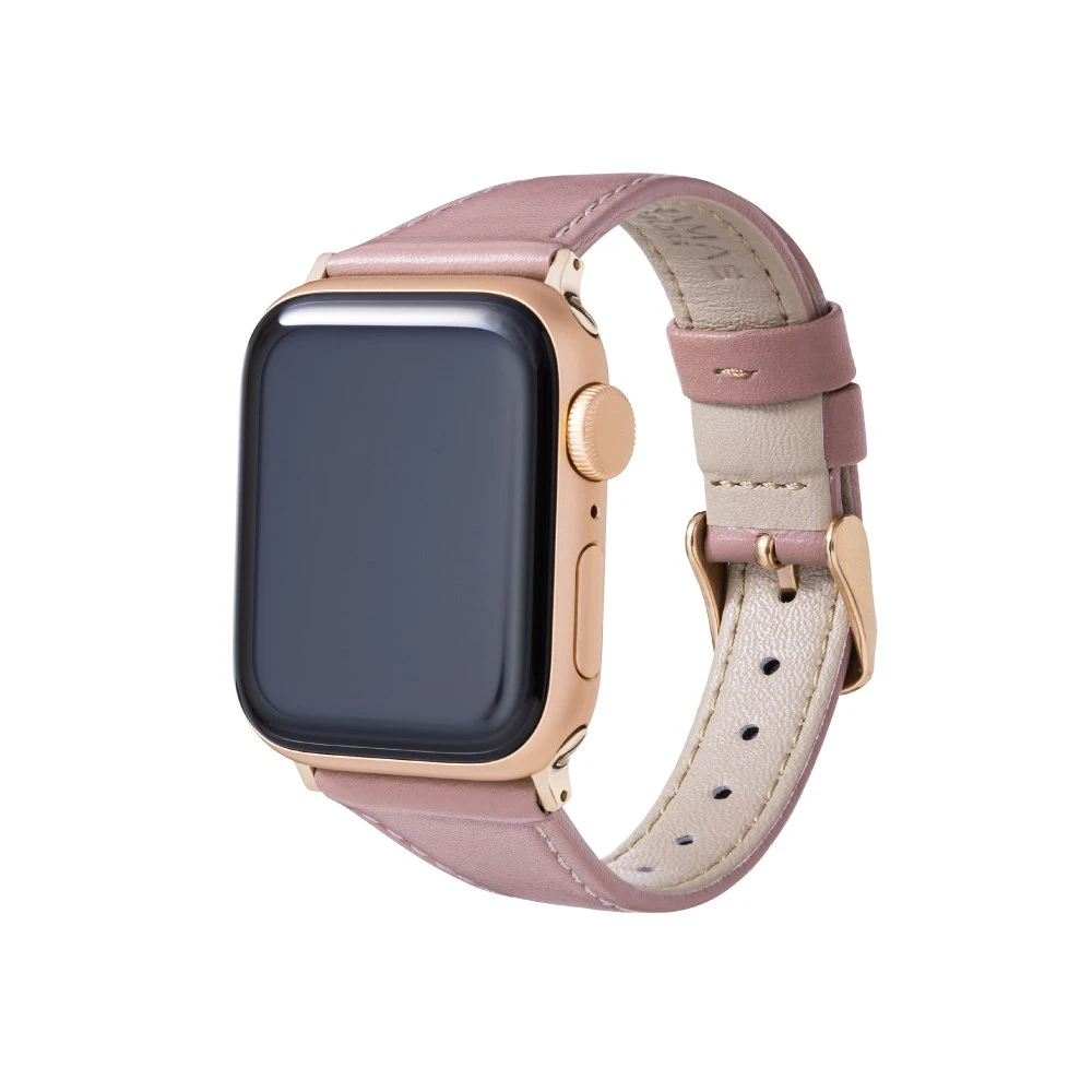 GRAMAS Apple Watch 44/45/46/49mm 莫蘭迪仕女真皮錶帶-玫瑰