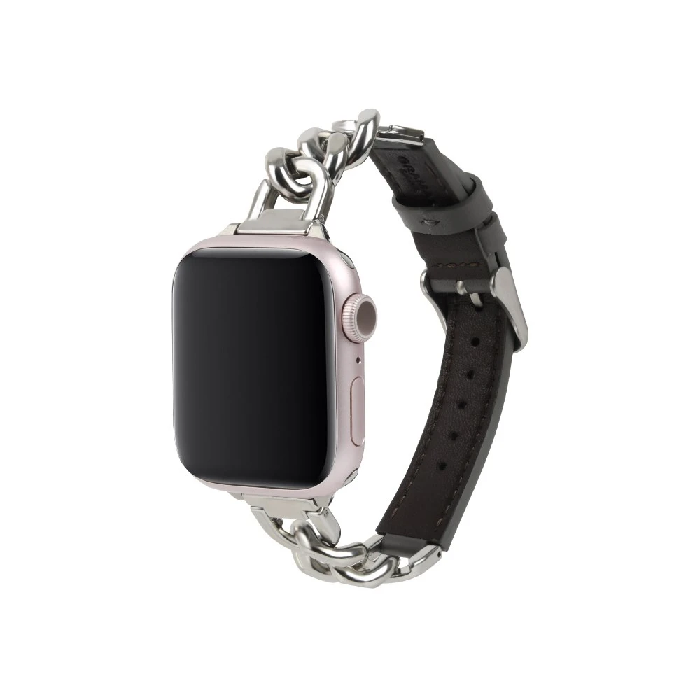 GRAMAS Apple Watch 42/41/40/38mm 仕女金屬鏈皮革錶帶-灰色