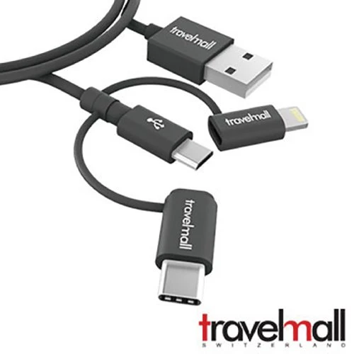Travelmall 3in1 數據傳輸/快充線 -Lightning, Micro-USB & USB-C 3IN1 cable 黑