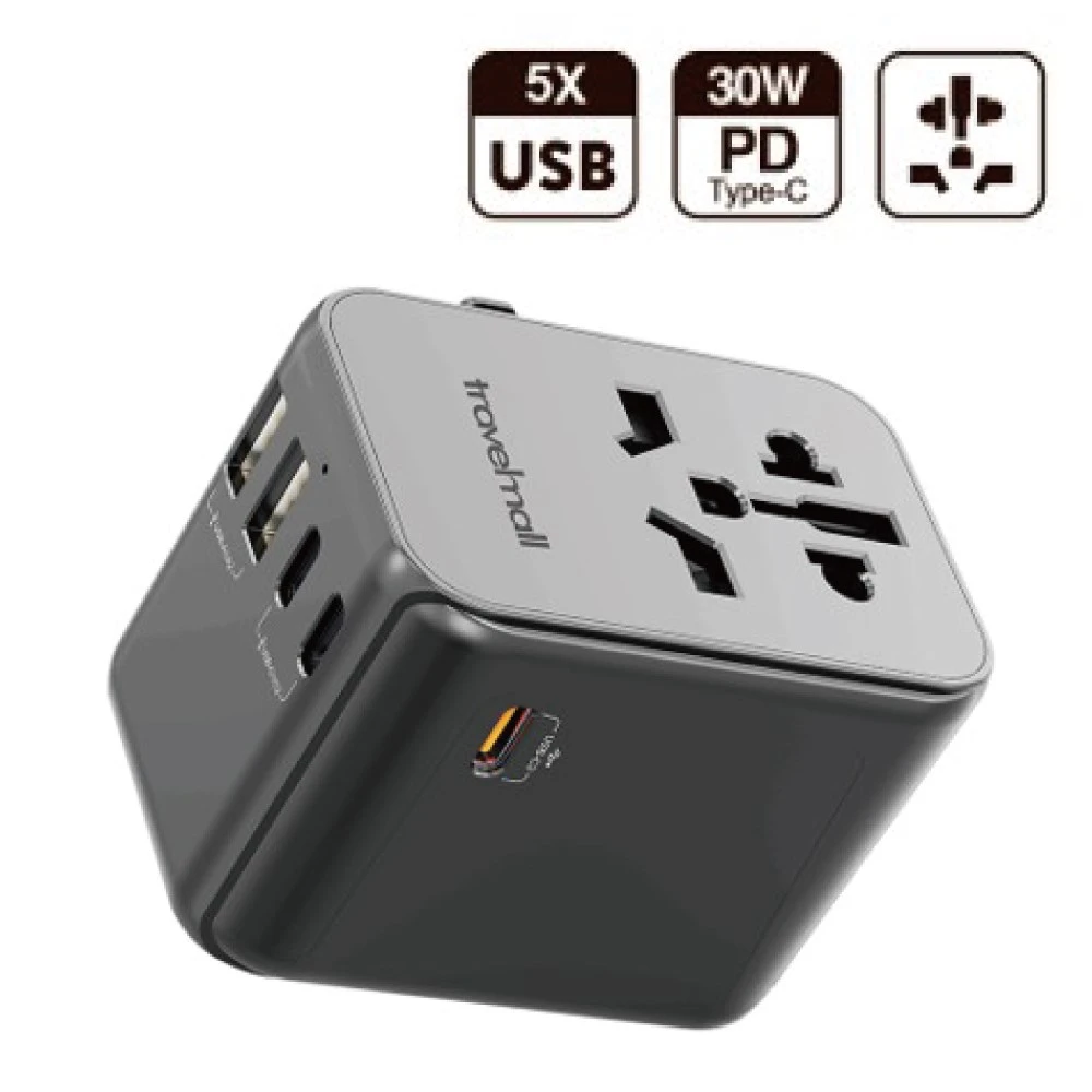 Travelmall 30W PD 多國旅行轉換插頭 (5 USB充電口)