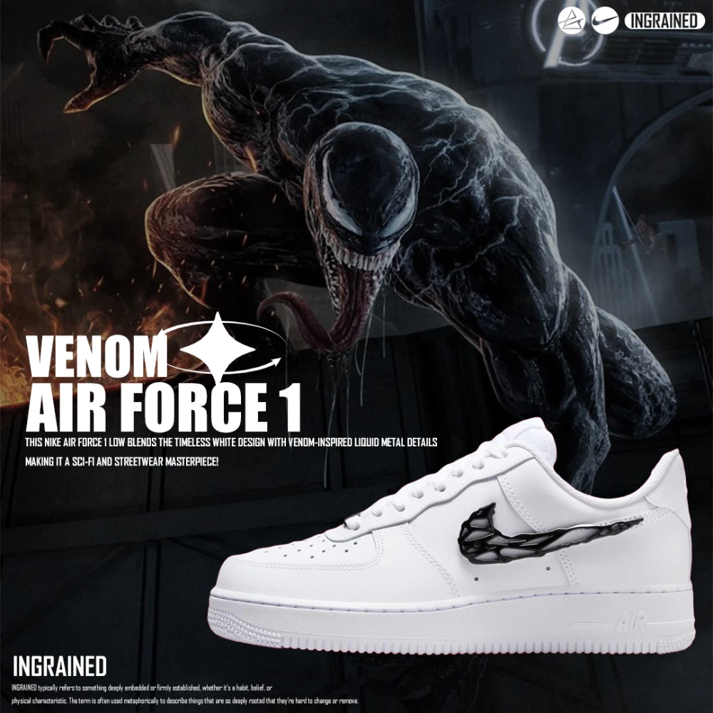 INGRAINED｜Nike Air Force 1 Low "Liquid metal Swoosh" 液態溶解 黑毒液 IF1686-101