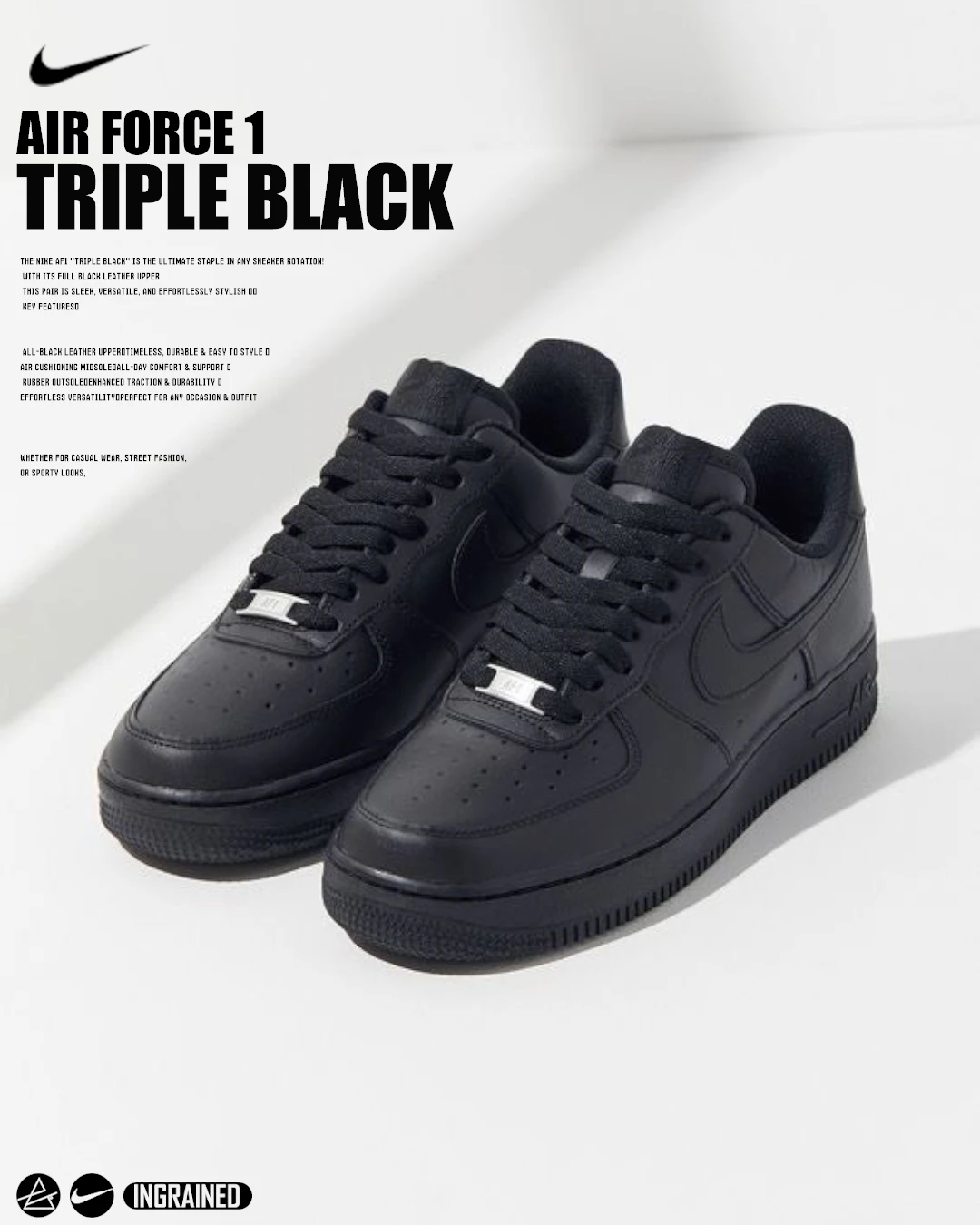 INGRAINED｜Nike Air Force 1 Low "Triple Black" 純黑 女鞋 DD8959-001