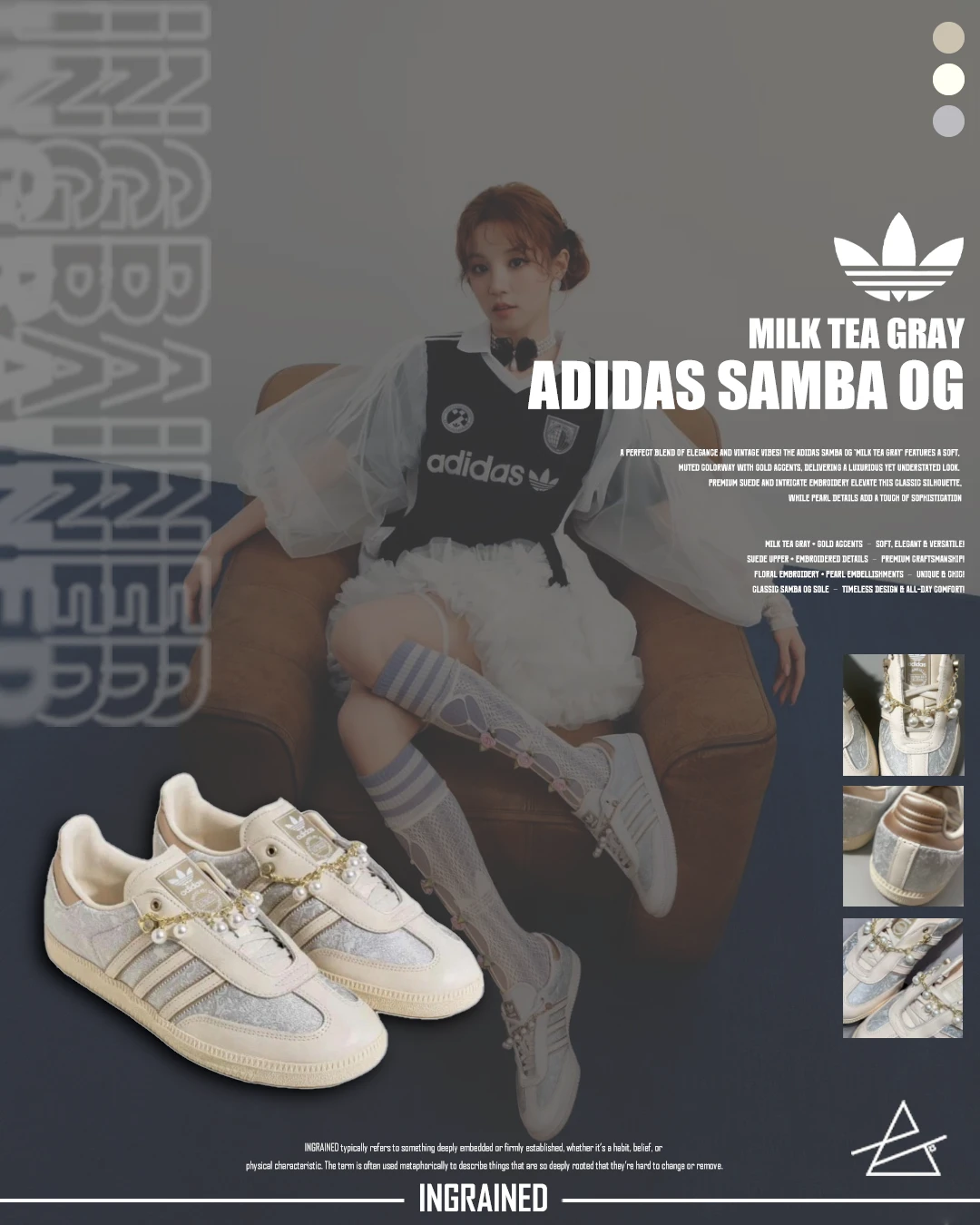 INGRAINED｜宋雨琦代言同款Samba來啦 adidas Samba OG ‘奶茶灰薏絲’JQ2616
