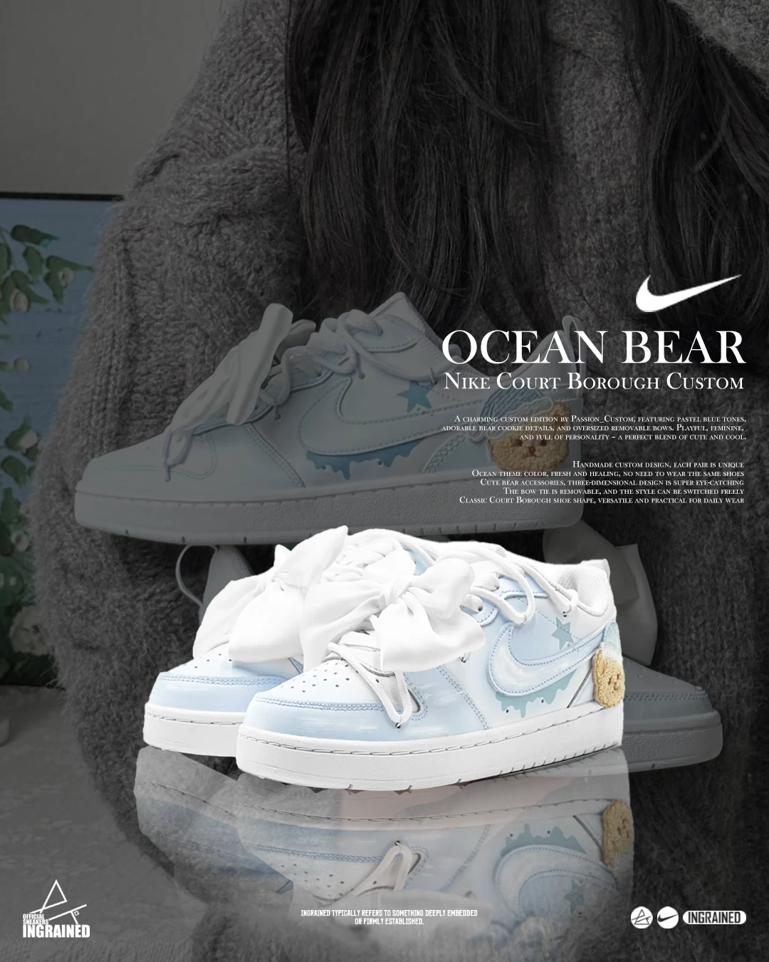 Nike Court Borough 訂製款｜海洋小熊夢幻蝴蝶結