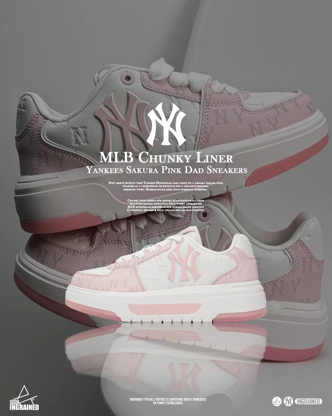 🌸 MLB Chunky Liner｜櫻花粉洋基老爹鞋