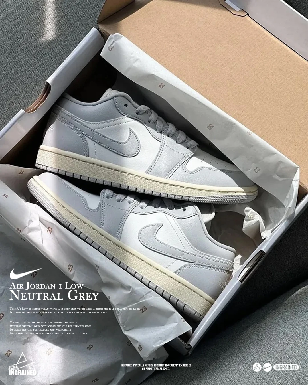 INGRAINED｜NIKE Air Jordan 1 Low "Light Grey Sail" 椰奶骨白灰 DC0774-103
