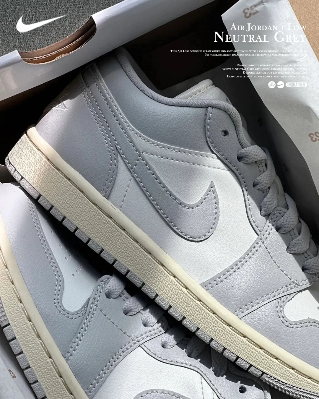 INGRAINED｜NIKE Air Jordan 1 Low "Light Grey Sail" 椰奶骨白灰 DC0774-103