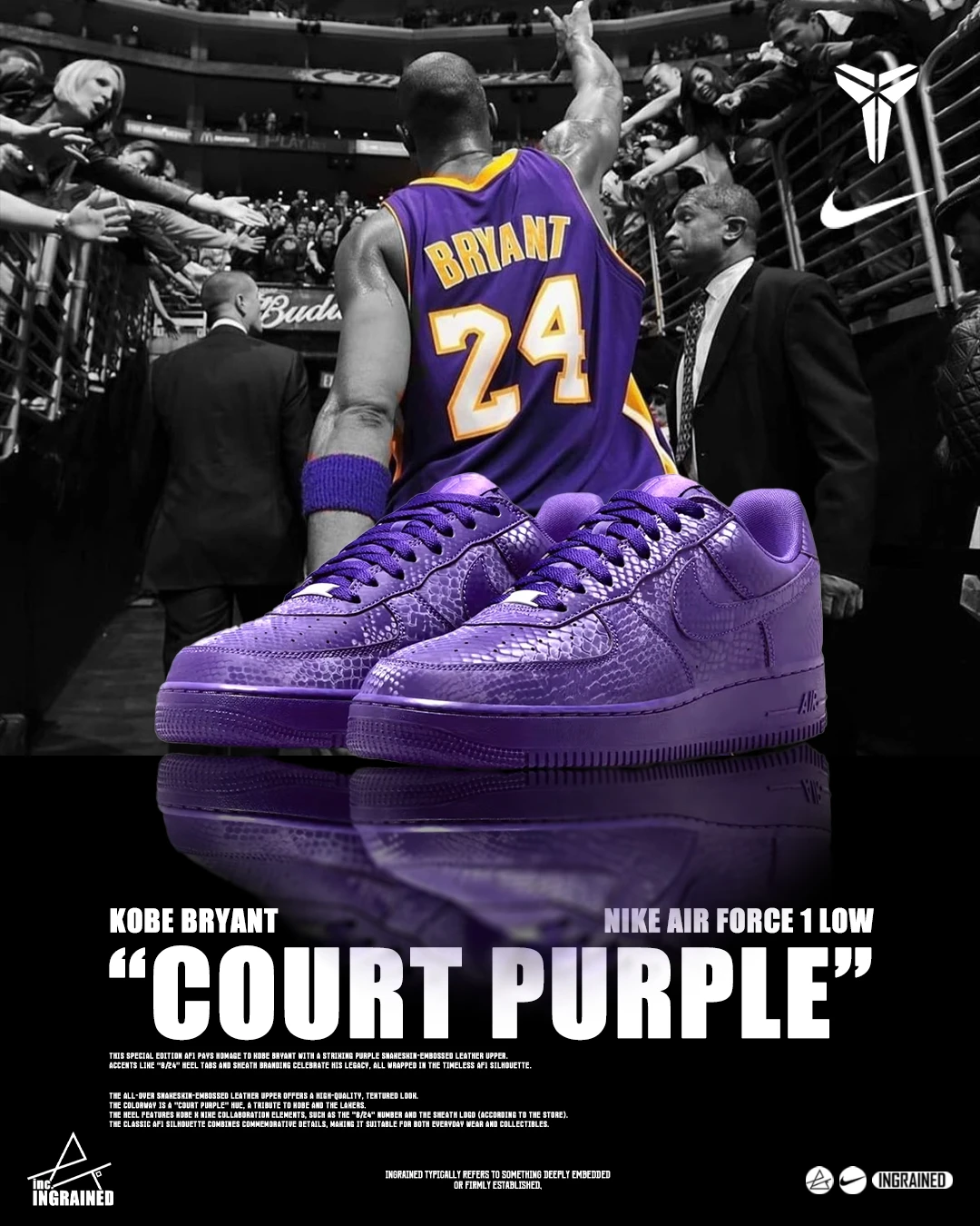 💜 Kobe Bryant × Nike Air Force 1 Low “Court Purple”｜紫蛇傳奇再現