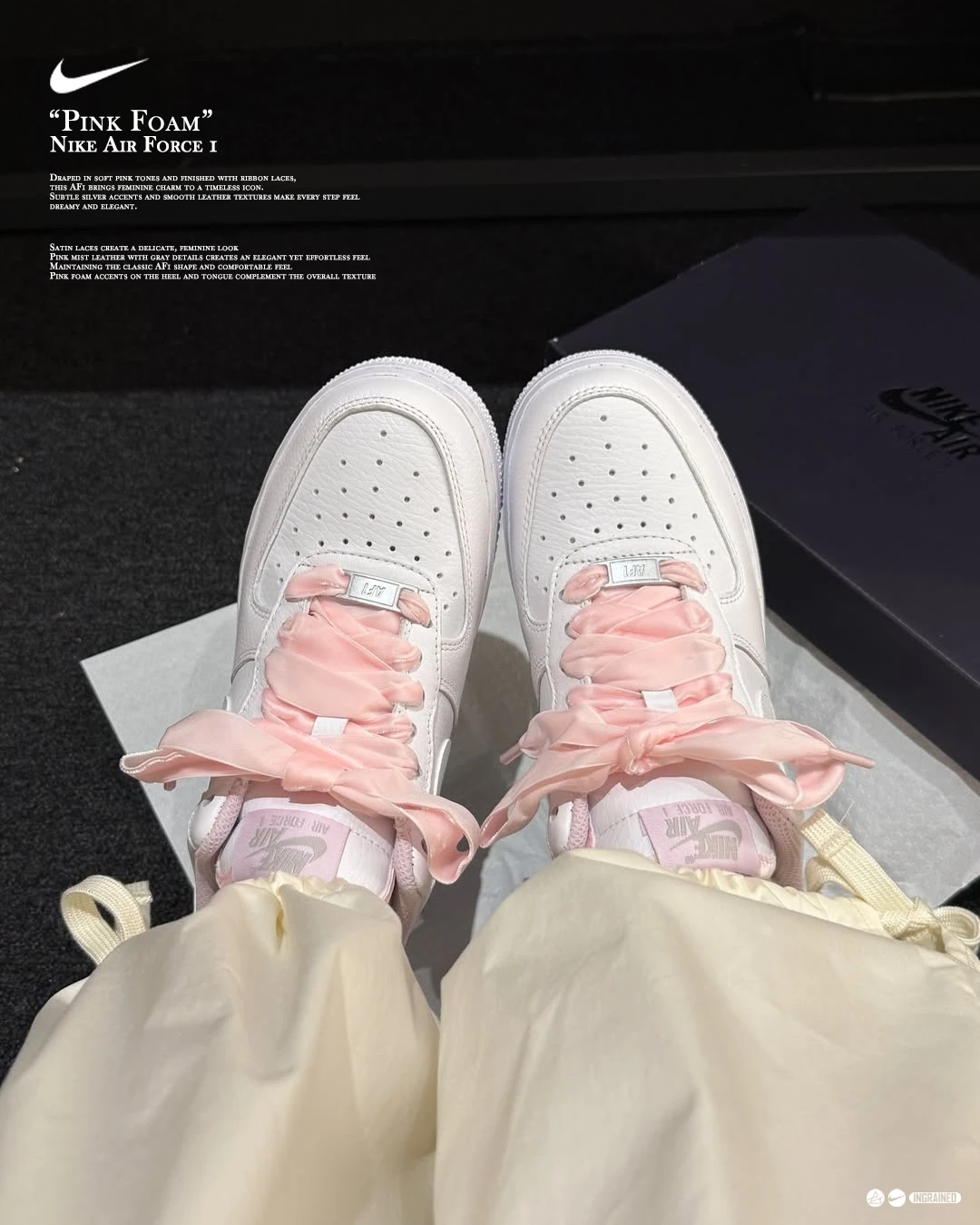 INGRAINED｜W Nike Air Force 1 Vintage 天鵝絨鞋帶 白粉紅 HV4403-601