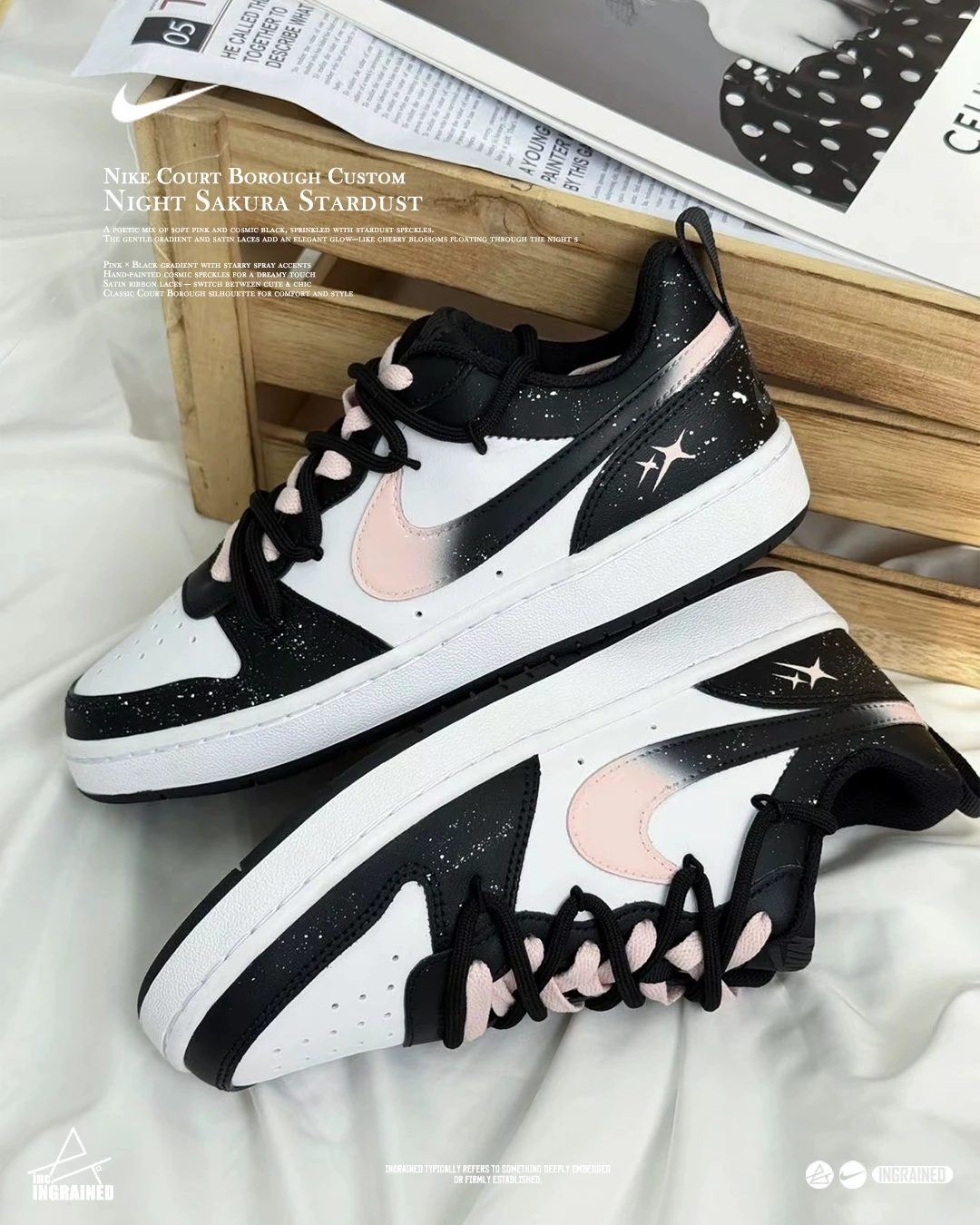 🌙 Nike Court Borough 訂製款 ｜夜櫻星塵