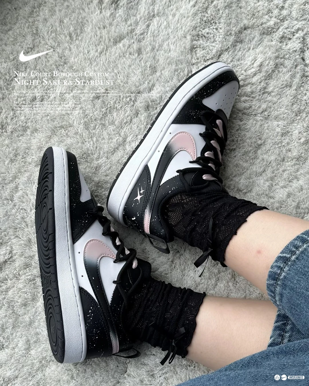🌙 Nike Court Borough 訂製款 ｜夜櫻星塵