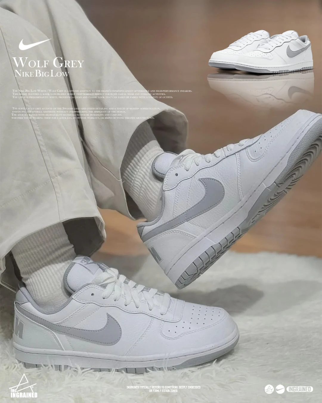 INGRAINED｜ Nike Big Low 大LOGO 白灰 灰白 355152-106