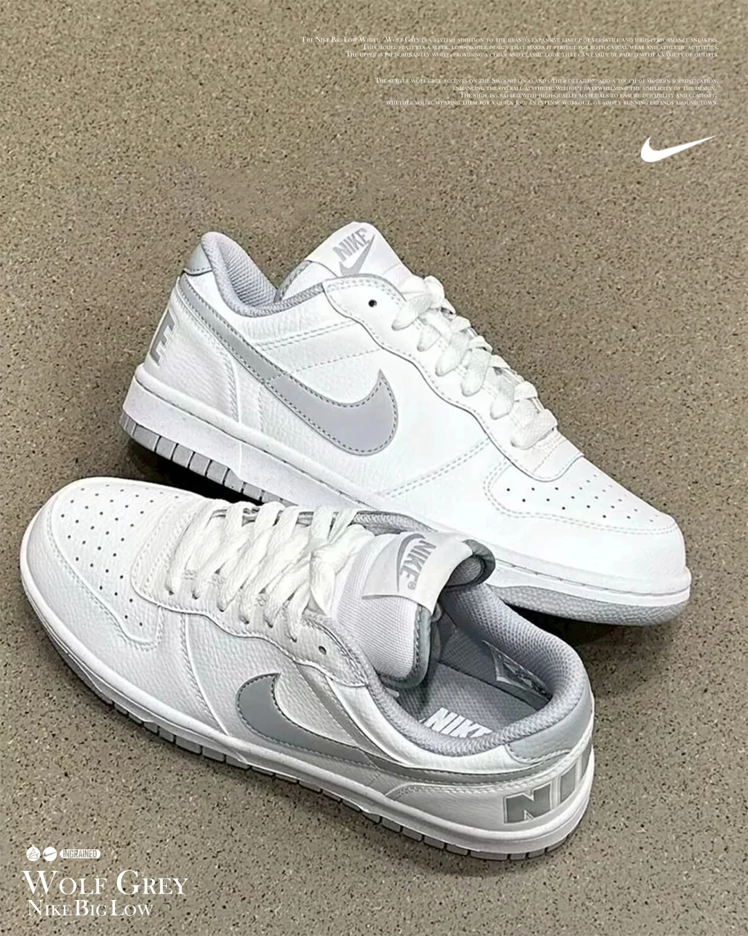 INGRAINED｜ Nike Big Low 大LOGO 白灰 灰白 355152-106