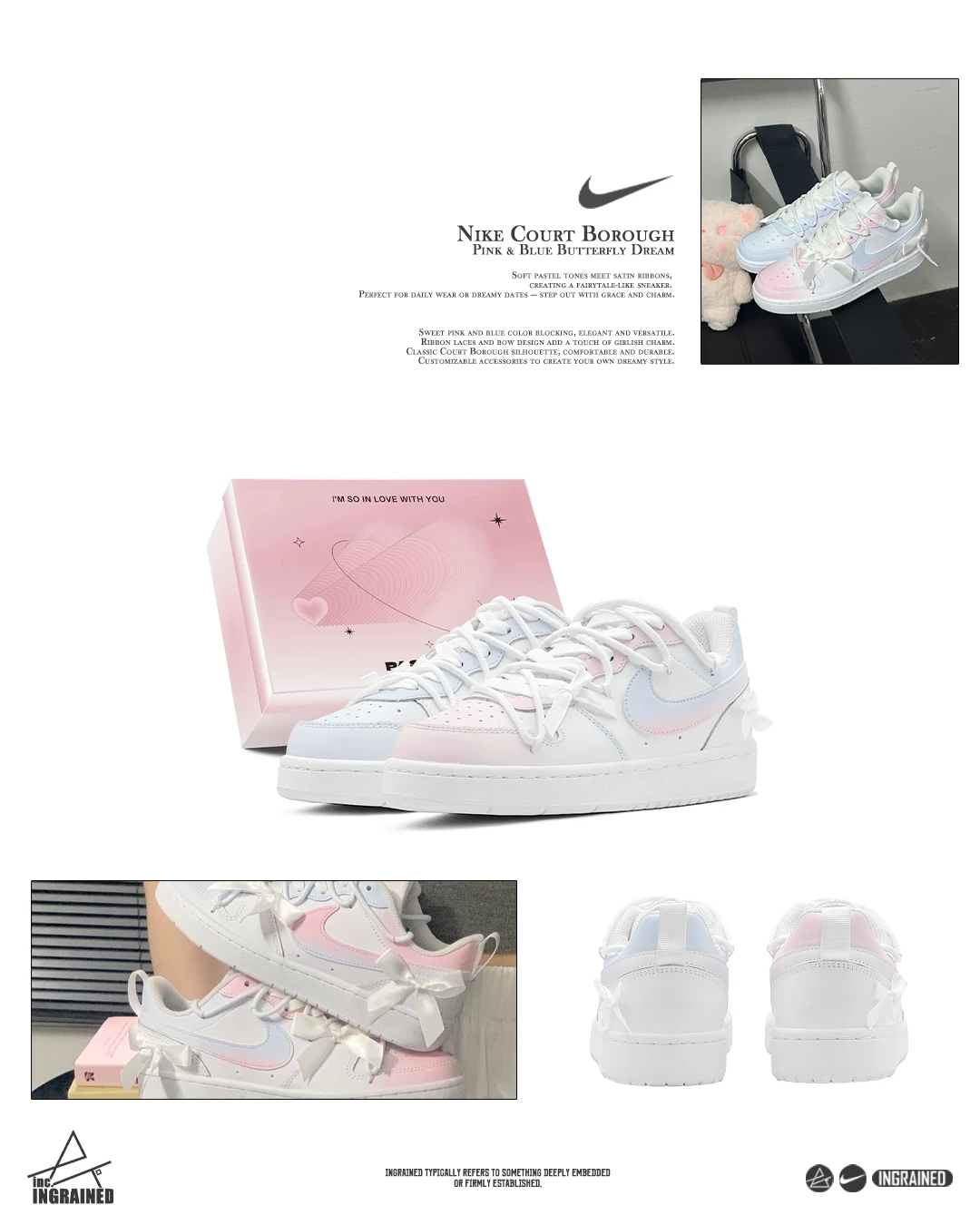💖 Nike Court Borough 訂製款 ｜粉藍蝶戀