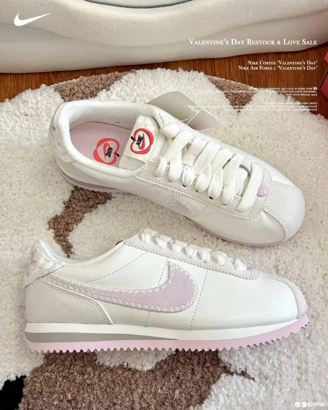 INGRAINED｜NIKE CORTEZ 'Valentine's Day' 情人節限定 白粉 復古 麂皮 阿甘鞋 HV6012-161